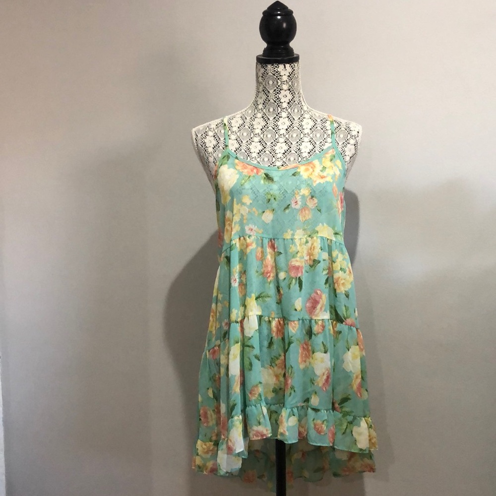 Sheer Floral Ruffle Bottom Dress
